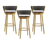 Bar Height Barstools Set of 3 Kitchen Stools Velvet Upholstered Counter Stool Chairs with Gold Metal Legs for Kitchen Island/Breakfast Bar/Restaurant, White (Grey 65cm)