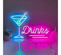 Bar LED Neon Signs Collection - Cocktail, Drinks, Bar Themed Designs, Cocktail Wine Drinking Neon Light, Cocktail Room Wall Pub/Restaurant Ambient Lighting & Wall Decor, USB Powered