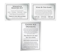 Bar Licensing Pack - Essential Law Signs for Weights & Measures Act 3 Black Silver Signs for Wine by the Glass (25ml, 125ml, 175ml, 250ml) and Under Age Law