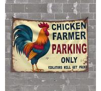 Bar Man Cave Decor Chicken Farmer Parking Only. Tapestry Hanging Wall Decor Funny Bar Decor(100X150CM)