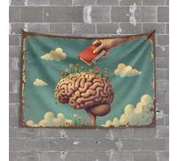 Bar Man Cave Decor Growing Knowledge: A Brain Tree Blooms with Books Tapestry Man Cave Accessories and Decor Backyard Bar Decor(100X150CM)