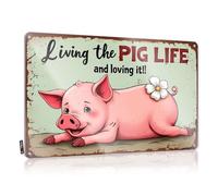 Bar Man Cave Decor Living The Pig Life And Loving It! Tin Sign Man Cave Sign Funny Home Bar Tin Sign(20X30CM)
