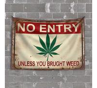 Bar Man Cave Decor No Entry Unless You Bring Weed Sign Tapestry Man Cave Accessories and Decor Backyard Bar Decor(75X100CM)