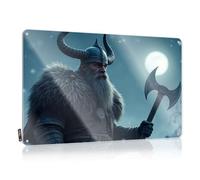 Bar Man Cave Decor Viking Warrior With Horned Helmet Holding Axe Under Moonlight. Tin Sign Bar Metal Sign Decor Tin Wall Decor(20X30CM)