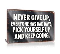 Bar Man Cave Decor, Vintage Wall Art Funny Essentials Wall Decor, Sarcastic Rustic Metal Tin Sign For Man Cave | Backyard Bar Holiday Gift Custom Never Give Up. Everyone Has Bad(20X30CM)