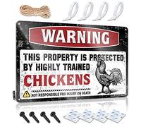 Bar Metal Sign Decor Warning This Property Is Protected By A Highly Trained Chicken2 Sign Pool Signs And Decor Outdoor Funny Man Cave Signs(30X40CM)