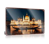 Bar Posters Golden Reflections: A Nighttime View Of Budapest'S Parliament Bui Tin Sign Room Door Sign Funny Room Signs(20X30CM)