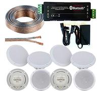 Bar & Restaurant Bluetooth Ceiling Speaker Kit - 8x 80W Moisture Resistant Speakers & Amp Amplifier - Wireless Background Music - Pub, Club, Shop, Café, Office - Loops