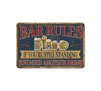 Bar Rules If You'Re Still Standing You Need Another Drink Vintage Poster Tin Sign Bathroom Home Garden Retro Store Cafe 8X12 Inch Retro Look Metal Poster Sign For Home Farm Garage Quotes Wall Decor