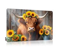Bar Rules Sign Sunflower Crowned Highland Cow Tin Sign Funny Room Signs Outdoor Bar Signs(30X40CM)