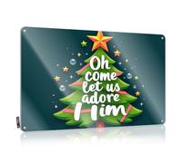 Bar Rules Tin Metal Sign Christmas Tree With Ornaments And 'Oh Come Let Us Adore Him' Text. Tin Sign Tin Signs For Garage Bbq Signs Outdoor(30X40CM)