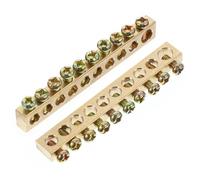 Bar Screw Terminal Block for Panels 4 Pcs Hole Copper Ground Neutral | Polished Golden Finish, Insulated Non-metallic Base, Two End Mounting Holes, for Electricians and Maintenance Technicians