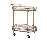 Bar Service Cart Trolley - Deluxe Oval Metal Tea Cart with Mirror Glass Top, 2 Tier Design for Kitchen and Dining Room, Rolling Wheels