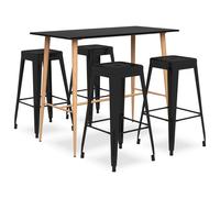 Bar set 120 x 60 x 105 cm Black MDF top Metal legs 4 stools Stackable wood-look