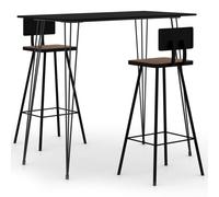 Bar set 120x60x105 cm Black metal & MDF table with reclaimed wood stools 2pcs UK