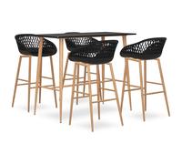 Bar Set 120x60x105 MDF Table with 4 Black PP Stools Metal Legs Woodlook MeshBack