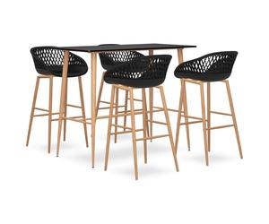 Bar Set 120x60x105 MDF Table with 4 Black PP Stools Metal Legs Woodlook MeshBack