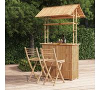 Bar set 3-piece Bamboo Outdoor 115x55cm Counter 215cm High Woven Foldable Chairs