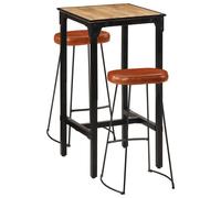 Bar Set 3 Piece Table and Chairs Solid Rough Wood Mango Metal vidaXL