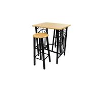 vidaXL Wooden Bar Set 3 Pieces Steel Kitchen Table and Stools Furniture Set