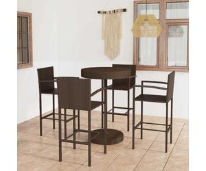 Bar Set 3pc Brown PE Rattan Powder-Coated Steel Round Table 60.5x106cm +2 stools