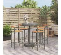 Bar Set 3pc Grey PE Rattan with Acacia Wood Seats 40x44x100cm Table60.5cm Patio