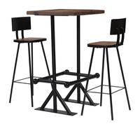 Bar Set 3pc Solid Reclaimed Wood & Black Powder-Coated Steel Rustic 60x60x107cm