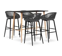 Bar Set 5-Piece Black & Grey MDF Top 120x60x105cm Metal Legs PP Stools Counter