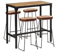 Bar Set 5 Piece Table and Chairs Solid Rough Wood Mango Metal vidaXL