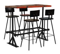 Bar Set 5 Pieces Recycled Solid Wood and Powder-Coated Steel 120 x 60 x 107 cm with 4 Bar Stools Rustic Scandinavian Space Saving for Dining Room and Kitchen