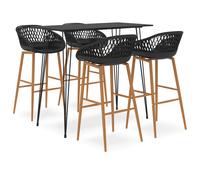 Bar Set 5pc Black MDF Metal 120x60x105cm Table + 4 PP Mesh Back Stools Woodlook