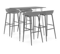 Bar Set 5pc Black MDF Table 120x60x105cm with 4 PP Metal Low-Back Stools Counter