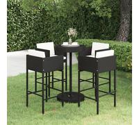 Bar Set 5pc Black PE Rattan & Steel Round Table 60.5x106cm with Cushions 2Stools