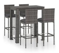 Bar Set 5pc PE Rattan Black Powder-Coated Steel 100x60.5x110.5cm Cushions Cream