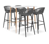 Bar Set 5pc White Grey MDF Table 120x60x105cm PP Mesh Stools Sturdy Metal Legs