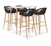 Bar Set 5pc White MDF Counter Table 120x60x105cm + 4 Black PP Mesh Stools w/legs