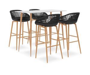 Bar Set 5pc White MDF Counter Table 120x60x105cm + 4 Black PP Mesh Stools w/legs