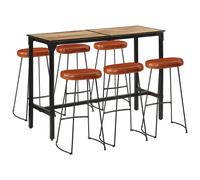 Bar Set 7 Piece Table and Chairs Solid Rough Wood Mango Metal vidaXL