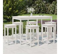 Bar set 7-piece White Solid Pinewood 159.5x82.5x110cm Outdoor Rustic Stools