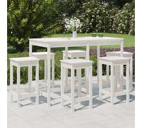 Bar set 7-piece White Solid Pinewood 159.5x82.5x110cm Outdoor Rustic Stools