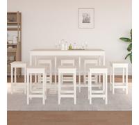 Bar set 9pc White solid pine wood 180x80x110 cm pub table with 8 rustic stools