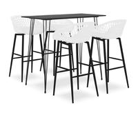 Bar Set Black White MDF Top 120x60x105cm with 4 PP Stools & Metal Frame -Modern