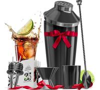 Bar Set Cocktail Shaker Set Bartender Kit, 8 Piece Black Cocktail Set, Mixology Bartender Kit, Steel Drink Shakers Cocktail Kit, Bar Accessories: 24oz Martini Shaker, Muddler, Cocktail Book and More