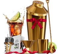 Bar Set Cocktail Shaker Set Bartender Kit, 8 Piece Gold Cocktail Set, Mixology Bartender Kit, Steel Drink Shakers Cocktail Kit, Bar Accessories: 24oz Martini Shaker, Muddler, Cocktail Book and More