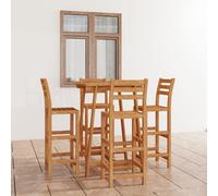 Bar set Natural 70x70x104cm Solid acacia wood 1 table 4 stools Outdoorproof XL