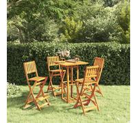 Bar Set Outdoor Solid Acacia Wood Natural 75x75x110cm 2 Foldable Stools for BBQ