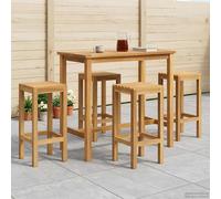 Bar Set Solid Teak Untreated 110x60x105cm Table &4pcs Stools 35x35x75cm Slatted
