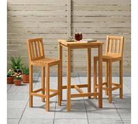 Bar Set Untreated Teak 60x60x105cm Table 2x Stools 35x45x110cm Weatherproof Slim