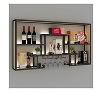Bar Shelf Floating Lighted LED Shelves, Metal Wine Bottle & Glass Rack Bottle Display Shelf Commercial Illuminated Bar Home Wall Mounted Racks (Color : Black, Size : 150x20x80cm)