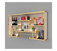 Bar Shelf Floating Lighted LED Shelves, Metal Wine Bottle & Glass Rack Bottle Display Shelf Commercial Illuminated Bar Home Wall Mounted Racks (Color : Gold, Size : 150x20x80cm)